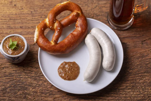 Bayerische Weißwürste Mit Brezel — Stockfoto