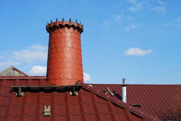 Schornstein dekoriert mit antiken schuppiger Haut und lockiger Krone. — Stockfoto