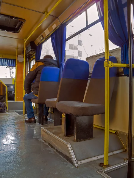 The only passenger in the cabin of the shuttle bus. — Stock Photo, Image