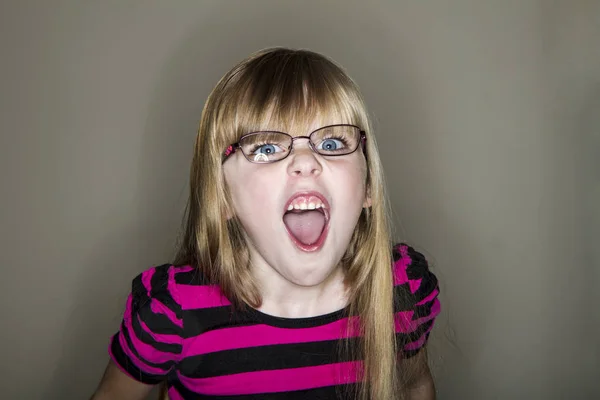 Young Girl Opens Her Mouth Screams Camera — Stock Photo, Image