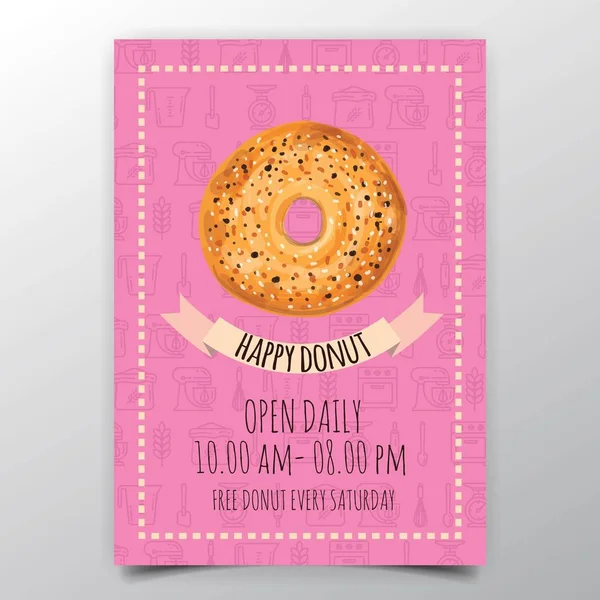 Cartaz feliz Donuts — Vetor de Stock
