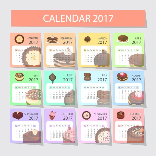 Delicioso calendario de pasteles 2017 . — Vector de stock