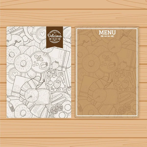 Plantilla de tablero de menú con patrón de comida hecha a mano para cafetería o restaurante — Vector de stock