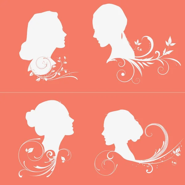 Silhoutte lateral de mujer floral elegante para el logotipo o la bandera — Vector de stock