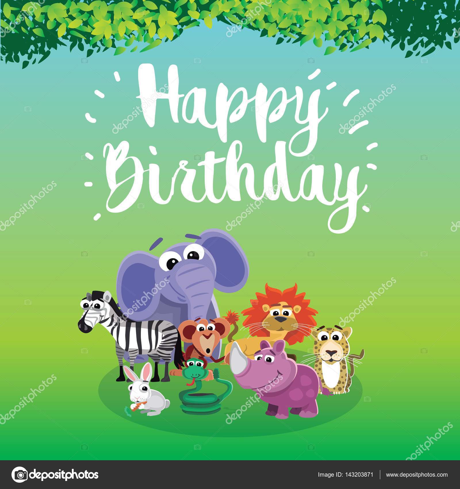 Happy birthday animal zoo background. Stock Vector Image by  © #143203871