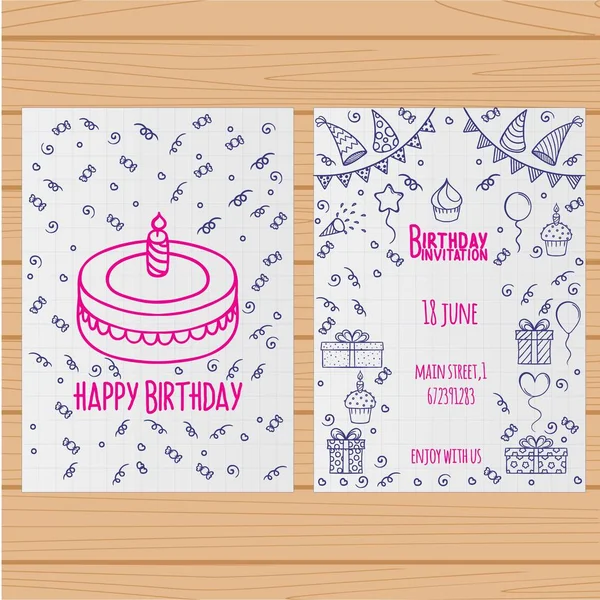 Regalo de Doodle de invitación de cumpleaños — Vector de stock