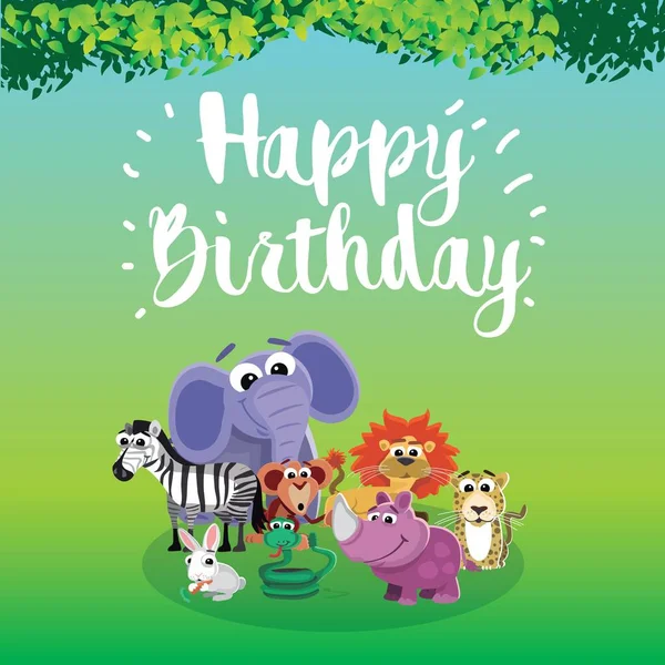 행복 한 생일 동물 동물원 배경. — 스톡 벡터