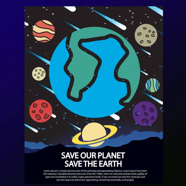 SAVE OUR EARTH WITH GALAXY ILLUSTRATION — Stock Vector