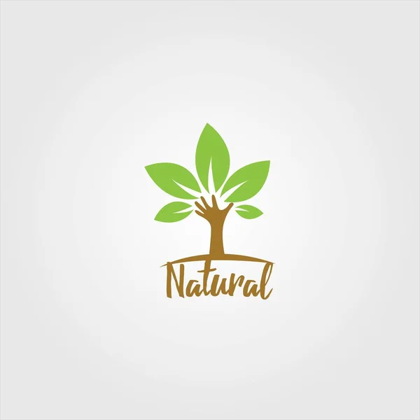 Natural Hand Leaf Logo — Stock Vector