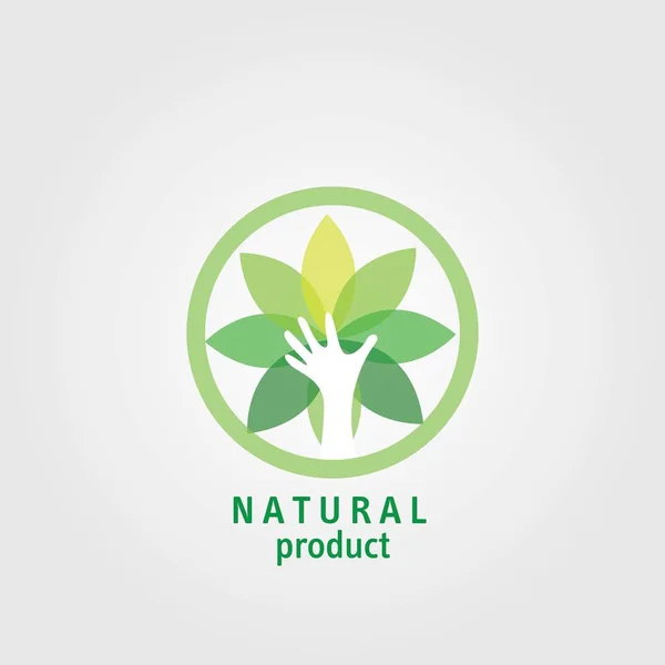 Natural Product Icon Green Hand Leaf — Stock Vector