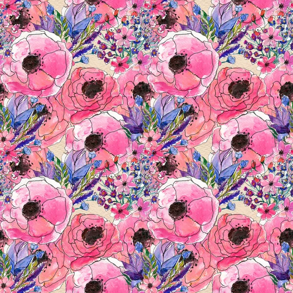 Zökkenőmentes minta színes virágokkal — Stock Fotó
