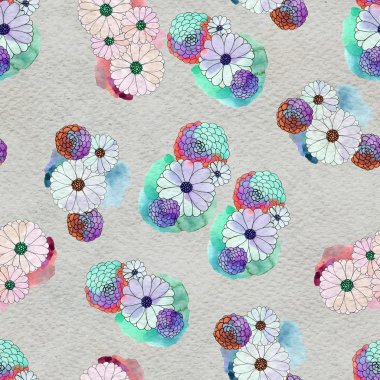 Aster ve papatya çiçekler ile sorunsuz çiçek desenli