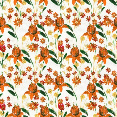 Turuncu çiçeklerle kusursuz desen
