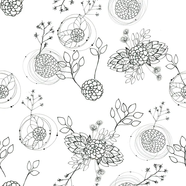 Bezszwowe kwiatowy z abstrakcyjna czarno-białe kwiaty — Zdjęcie stockowe