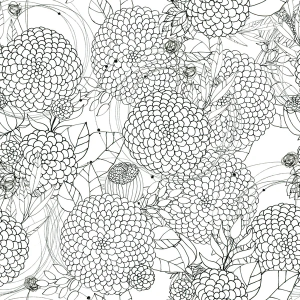 Flor sem costura com flores abstratas em preto e branco — Fotografia de Stock