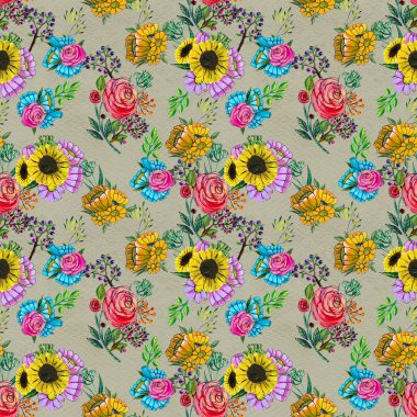 Renkli çiçeklerle kusursuz desen