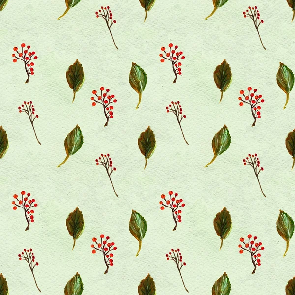 Seamless pattern with leaves and berries — Stock Photo, Image