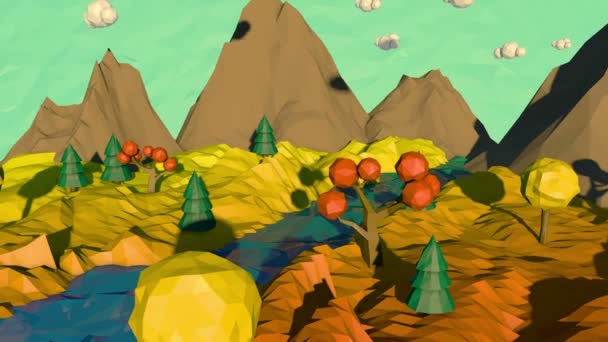 3d low poly herbstliche Landschaft. — Stockvideo