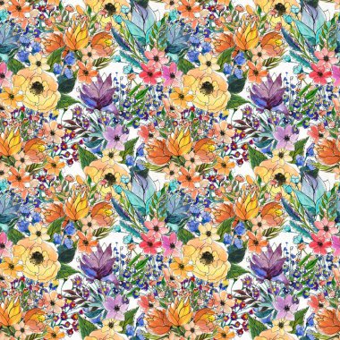 Renkli çiçeklerle kusursuz desen