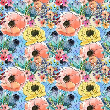 Renkli çiçeklerle kusursuz desen