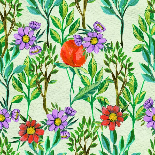Płynny wzór z kolorowymi kwiatami — Zdjęcie stockowe