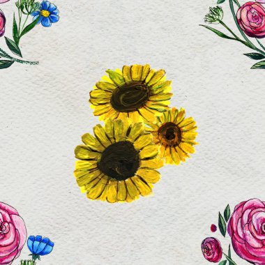 Ayçiçeği ve gül ile Seamless Modeli