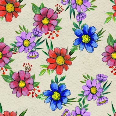 Renkli çiçeklerle kusursuz desen