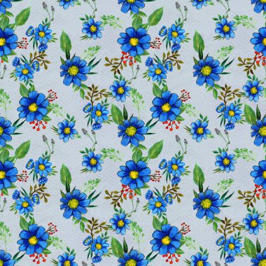 Mavi çiçekli kusursuz desen