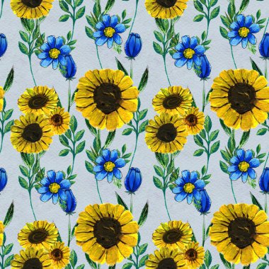 Ayçiçeği ve kır çiçekleri ile Seamless Modeli