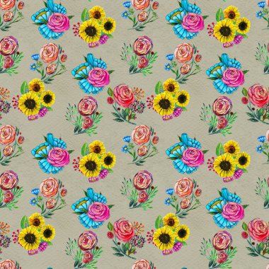 Renkli çiçeklerle kusursuz desen