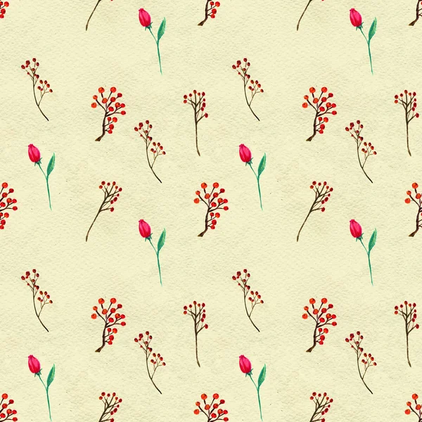Seamless pattern with flowers and berries — Stock Photo, Image