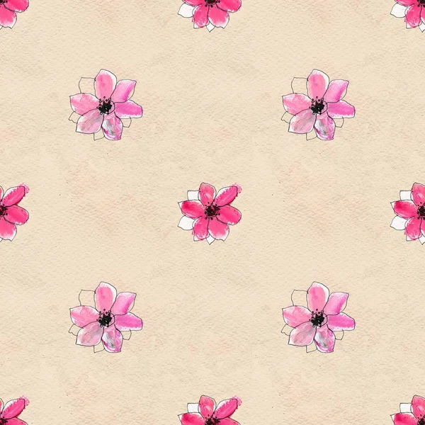 Απρόσκοπτη μοτίβο με ροζ λουλούδια — Φωτογραφία Αρχείου