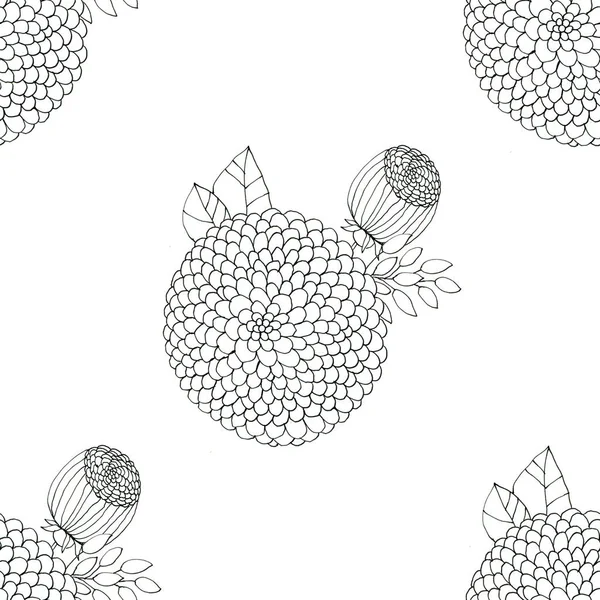 Nahtlose Blüten mit abstrakten schwarzen und weißen Blüten — Stockfoto