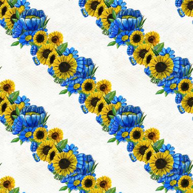 Ayçiçeği ve kır çiçekleri ile Seamless Modeli