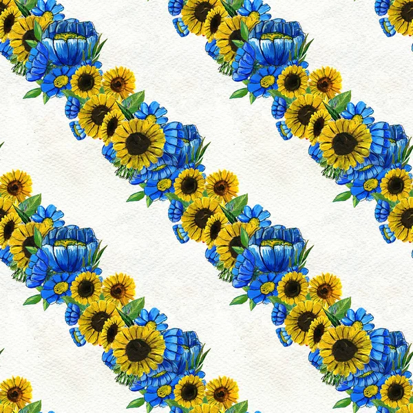 Seamless pattern with sunflowers and wildflowers — Stock Photo, Image