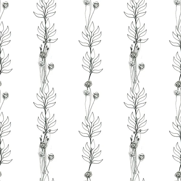 Sømløse blomster med abstrakte sorte og hvide blomster - Stock-foto