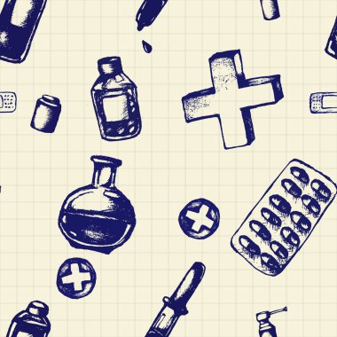 Vektör doodle sorunsuz çizim. Tıp simgeler