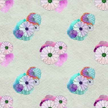 Aster ve papatya çiçekler ile sorunsuz çiçek desenli