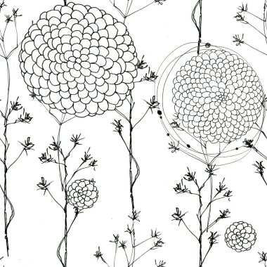 Sorunsuz imkanı ile soyut siyah ve beyaz çiçek çiçek