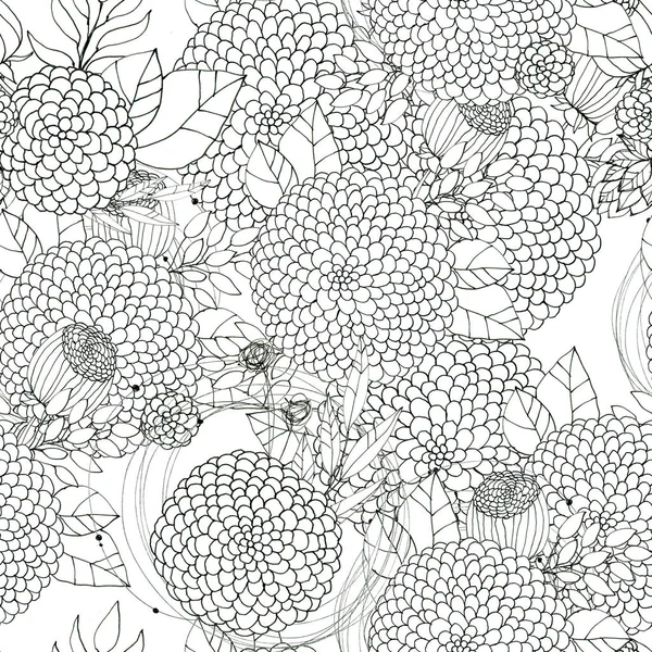 Seamless květinové s abstraktní černé a bílé květy — Stock fotografie