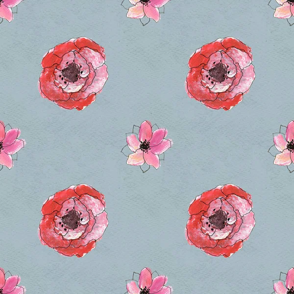 Sømløst mønster med rosa blomster – stockfoto