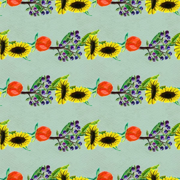 Seamless pattern with flowers and berries — Stock Photo, Image