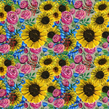 Mavi sarı ve pembe çiçekler ile Seamless Modeli