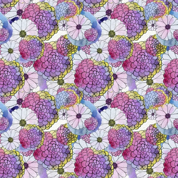 Απρόσκοπτη λουλουδάτο μοτίβο με τα asters και λουλούδια Μαργαρίτα — Φωτογραφία Αρχείου