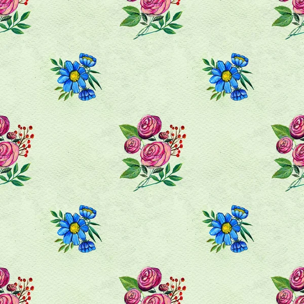 Seamless pattern with blue and pink flowers — Stock Photo, Image