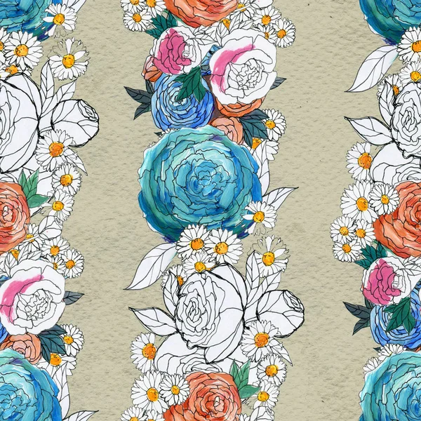 Seamless pattern with colorful flowers