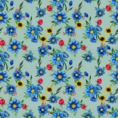 Mavi çiçekli kusursuz desen