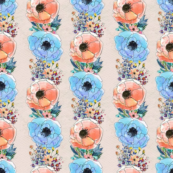 Modello senza soluzione di continuità con fiori colorati — Foto Stock