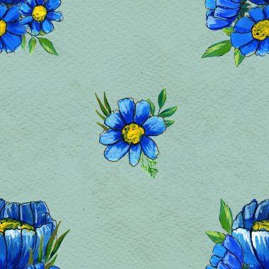 Mavi çiçekli kusursuz desen