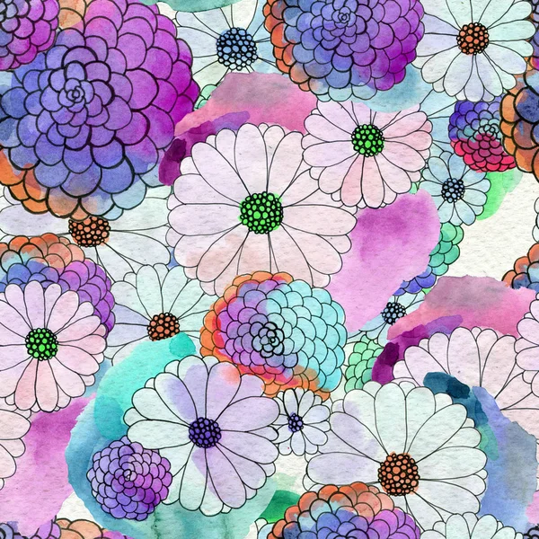Aster ve papatya çiçekler ile sorunsuz çiçek desenli — Stok fotoğraf